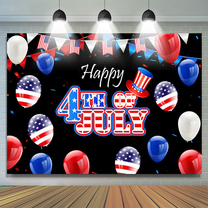 Lofaris USA Flag Balloon Happy 4th Of July Black Backdrop