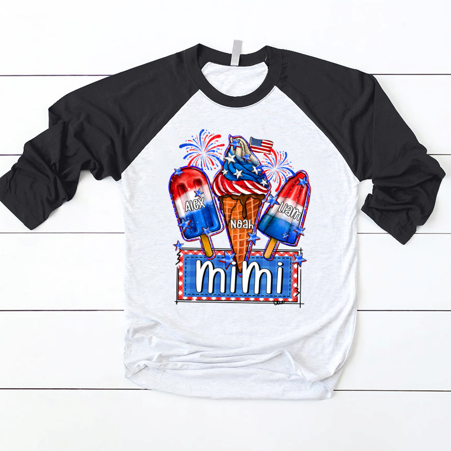 Lofaris Usa Flag Ice Cream Mimi Kids Custom Baseball Shirt