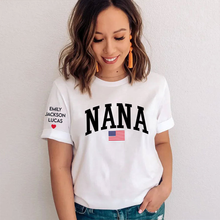 Lofaris USA Flag Love Grandma And Kids Custom Family T - Shirt