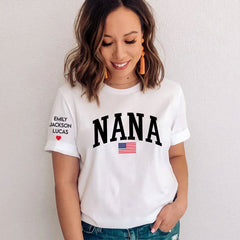 Lofaris USA Flag Love Grandma And Kids Custom Family T - Shirt