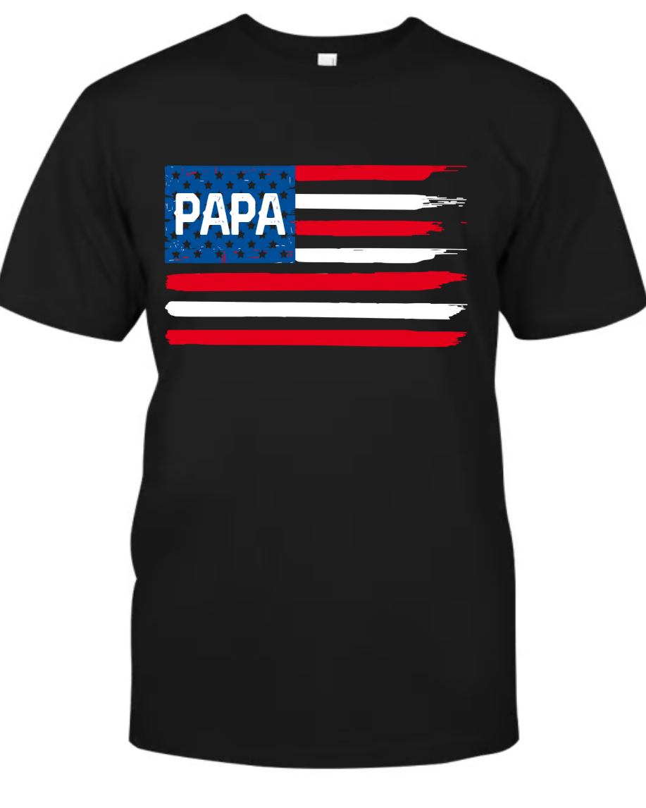 Lofaris USA Flag Papa And Grandkids Fathers Day T - Shirt