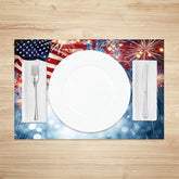 Lofaris Usa Flag Spark Blue Bokeh Fabric Set Of 4 Placemats