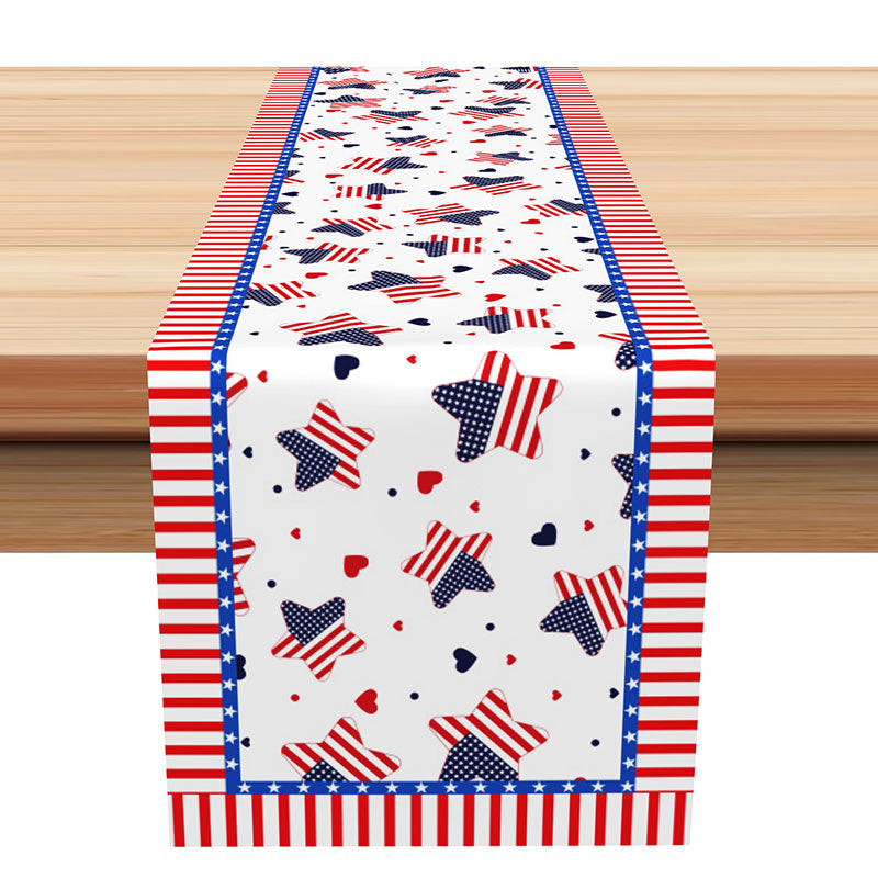 Lofaris USA Flag Stars White Independence Day Table Runner