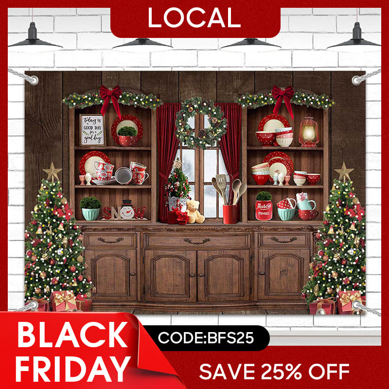 Lofaris (7 Day Delivery) Festive Christmas Vibe Trees Brown Cupboard Backdrop