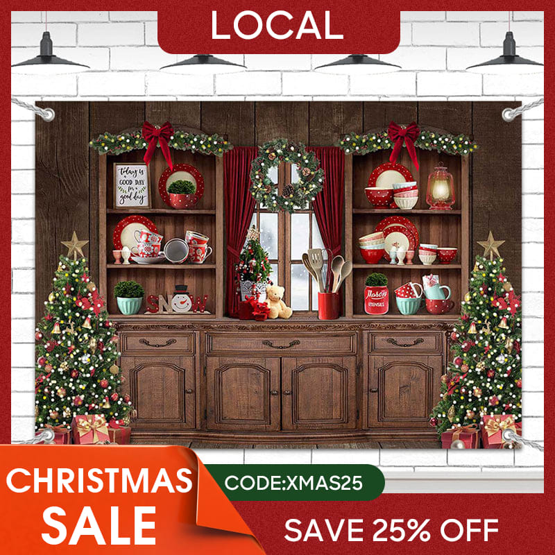 Lofaris (7 Day Delivery) Festive Christmas Vibe Trees Brown Cupboard Backdrop