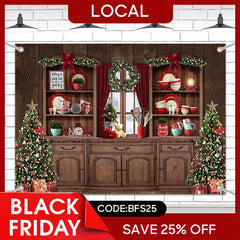Lofaris (7 Day Delivery) Festive Christmas Vibe Trees Brown Cupboard Backdrop