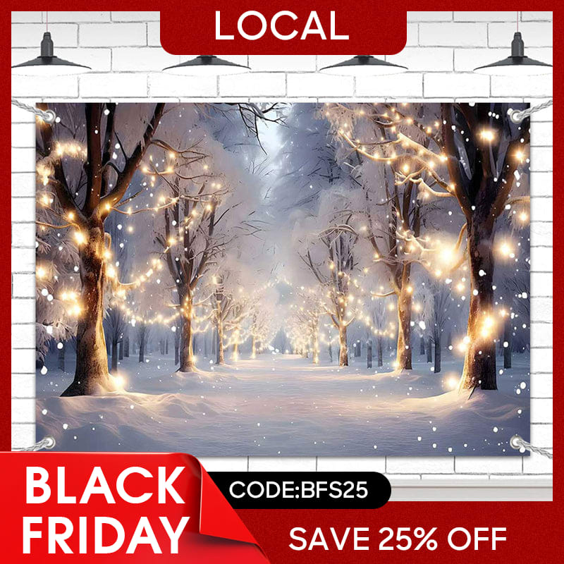 Lofaris (7 Day Delivery) Light Twinkling Snowy Winter Forest Tree Backdrop