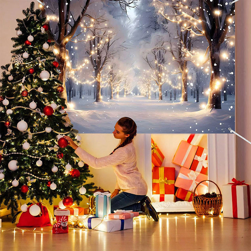 Lofaris (7 Day Delivery) Light Twinkling Snowy Winter Forest Tree Backdrop
