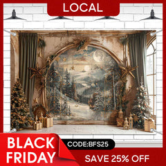 Lofaris (7 Day Delivery) Retro Snowy Forest Mural Wall Christmas Vibe Backdrop