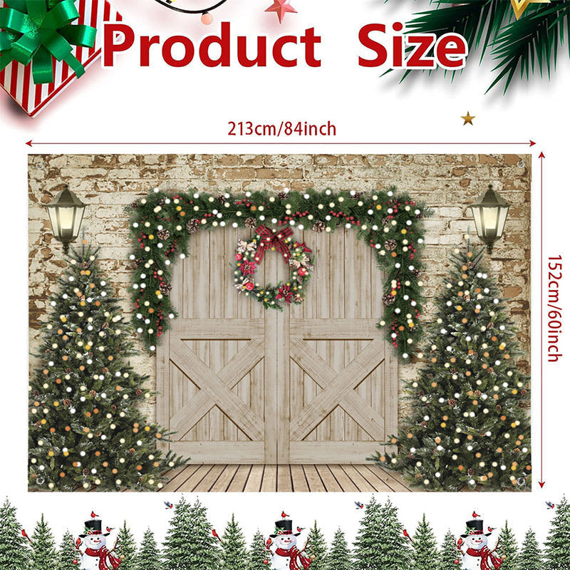 Lofaris (7 Day Delivery) Retro Wooden Beige Door Tree Christmas Vibe Backdrop