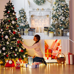 Lofaris (7 Day Delivery) White Indoor Scene Christmas Fireplace Tree Backdrop