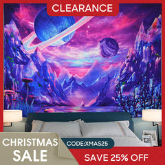 (Ship In 24HR) UV Blacklight Mushroom Planet Tapestry for Living Room Decor
