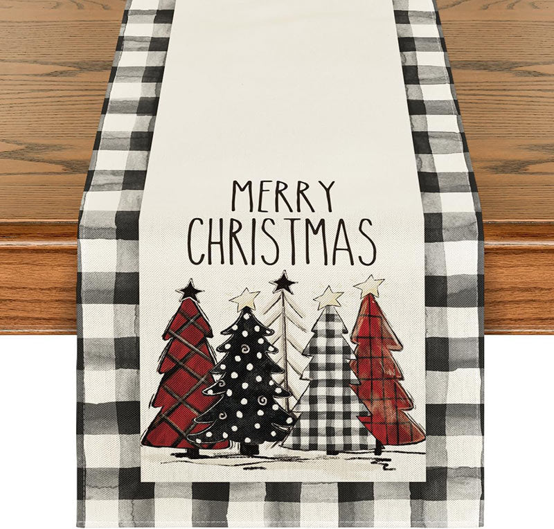 Lofaris Variant Color Plaid Cedars White Grey Table Runner