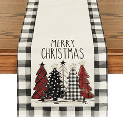 Lofaris Variant Color Plaid Cedars White Grey Table Runner