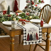 Lofaris Variant Color Plaid Cedars White Grey Table Runner