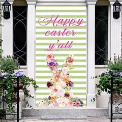 Lofaris Variant Flower Rabbit Green Stripe Easter Door Cover