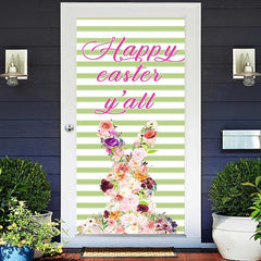 Lofaris Variant Flower Rabbit Green Stripe Easter Door Cover