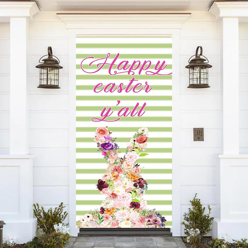 Lofaris Variant Flower Rabbit Green Stripe Easter Door Cover