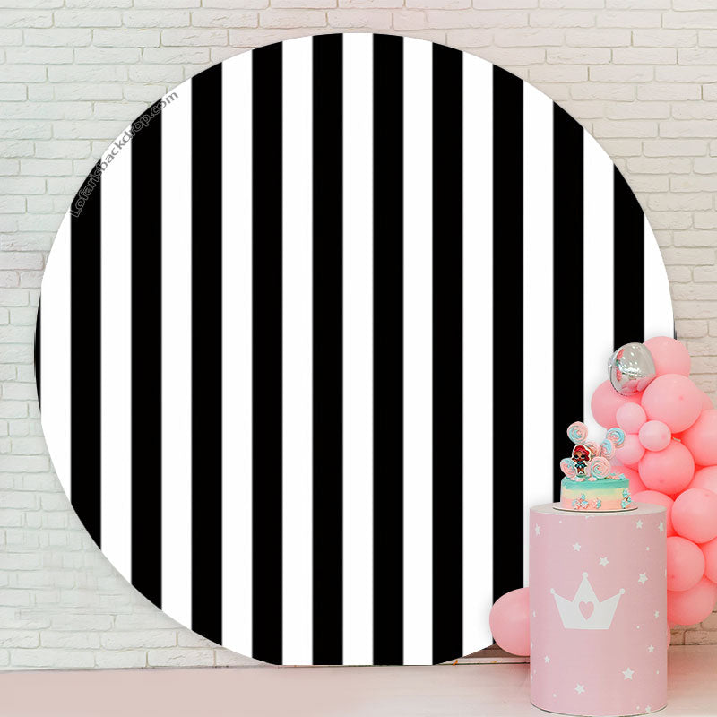 Lofaris Vertical Black White Stripes Round Backdrop For Party