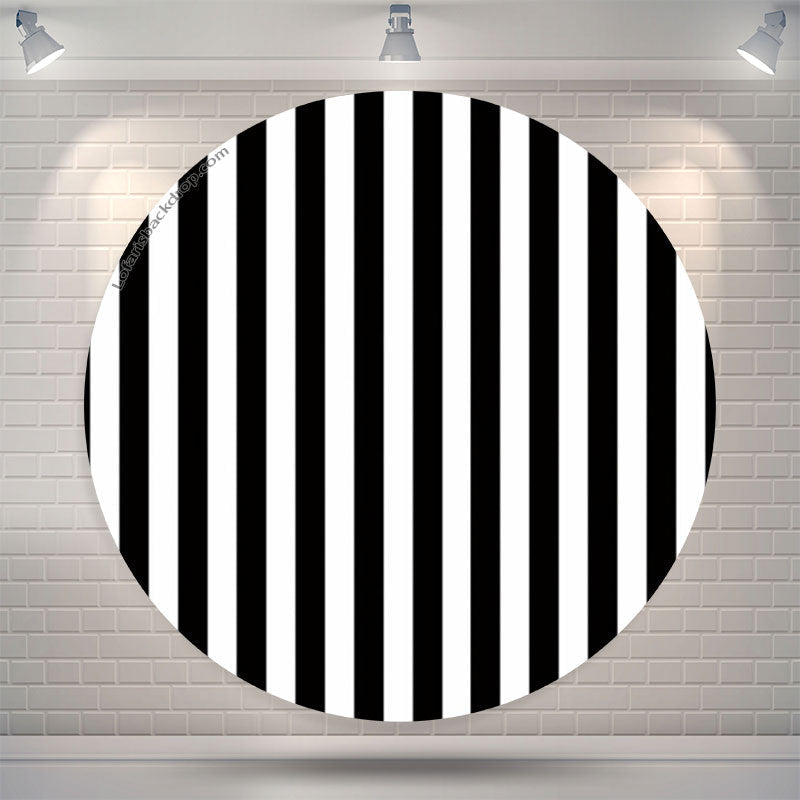Lofaris Vertical Black White Stripes Round Backdrop For Party
