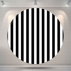 Lofaris Vertical Black White Stripes Round Backdrop For Party