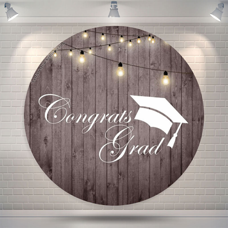 Lofaris Vertical Wooden Lights Circle Congrats Grad Backdrop