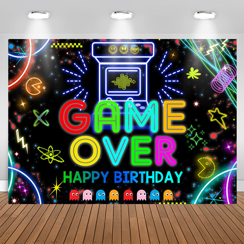 Lofaris Video Game Over Black Glitter Birthady Backdrop