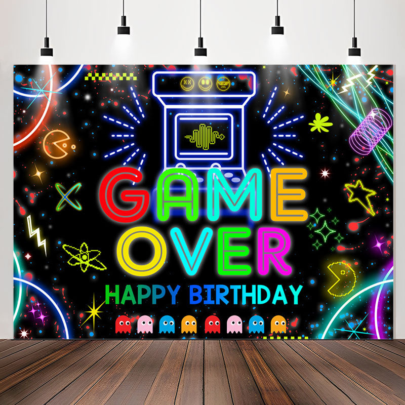 Lofaris Video Game Over Black Glitter Birthady Backdrop