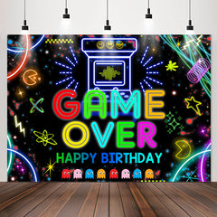 Lofaris Video Game Over Black Glitter Birthady Backdrop