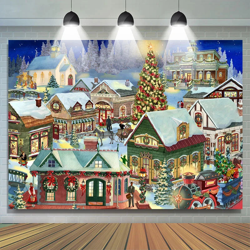 Lofaris Village Carriage Christmas Tree Backdrop For Party