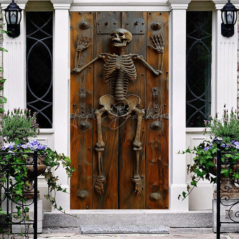Lofaris Vinatge Skeleton Wooden Wall Halloween Door Cover