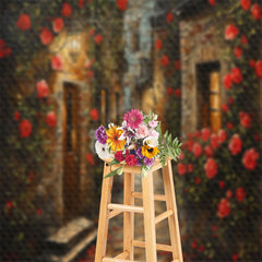 Lofaris Vintage Alley Red Rose Leaves Valentines Day Backdrop