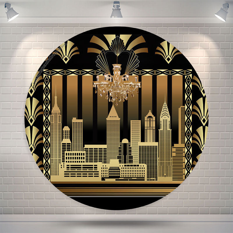 Lofaris Vintage Black Gold Building Party Round Backdrop
