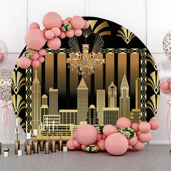 Lofaris Vintage Black Gold Building Party Round Backdrop