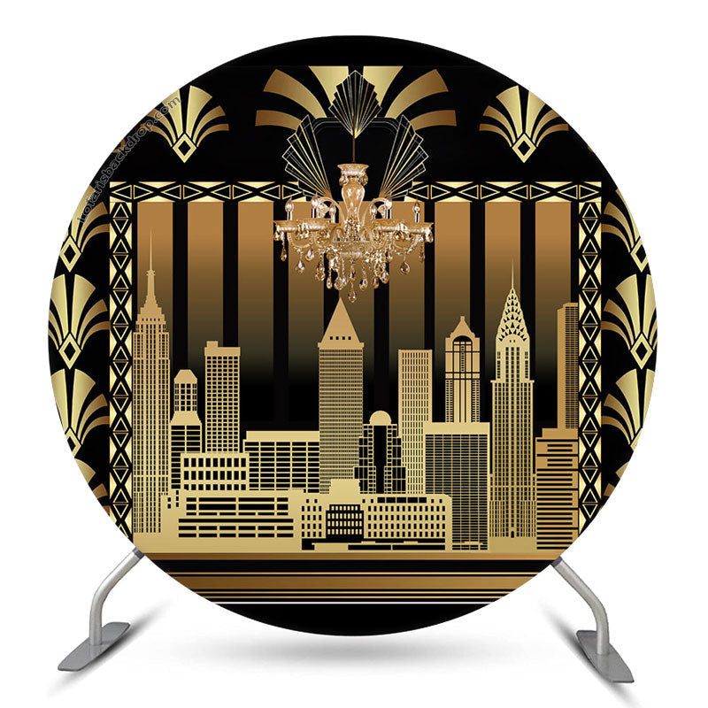 Lofaris Vintage Black Gold Building Party Round Backdrop