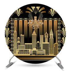 Lofaris Vintage Black Gold Building Party Round Backdrop