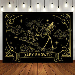 Lofaris Vintage Black Gold Crane Cloud Baby Shower Backdrop