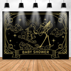 Lofaris Vintage Black Gold Crane Cloud Baby Shower Backdrop