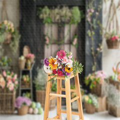 Lofaris Vintage Black Wooden Door Floral Photo Backdrop