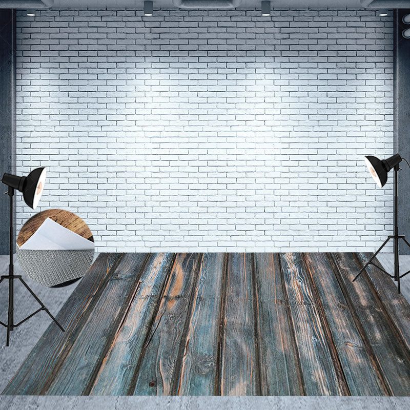 Lofaris Vintage Blue Vertical Wood Photo Floor Backdrop