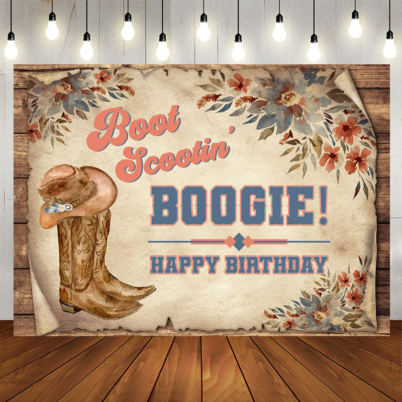 Lofaris Vintage Boogie Cowboy Boots Happy Birthday Backdrop