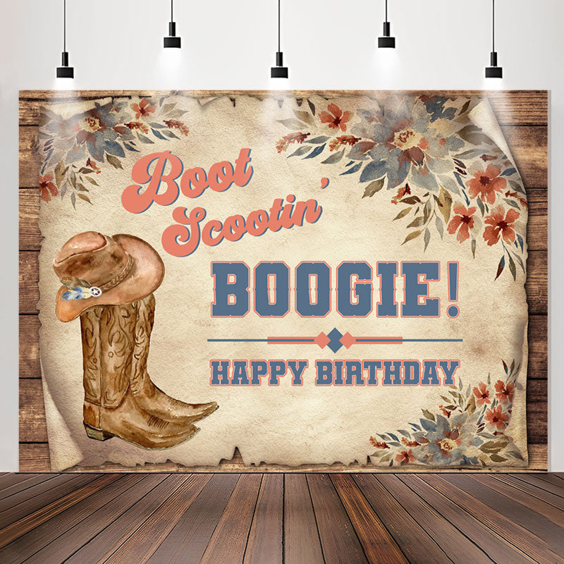 Lofaris Vintage Boogie Cowboy Boots Happy Birthday Backdrop