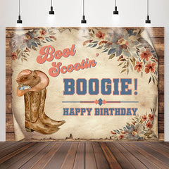 Lofaris Vintage Boogie Cowboy Boots Happy Birthday Backdrop