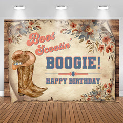 Lofaris Vintage Boogie Cowboy Boots Happy Birthday Backdrop