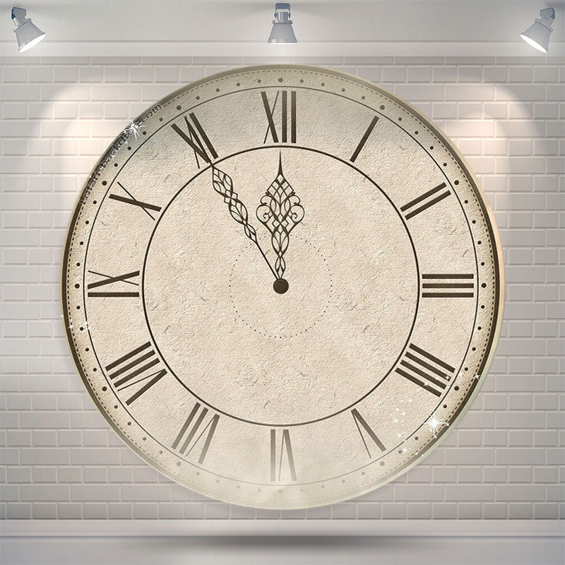 Lofaris Vintage Clock Happy New Years Round Backdrop Cover