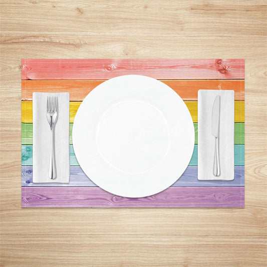 Lofaris Vintage Colorful Rainbow Wooden Set Of 4 Placemats