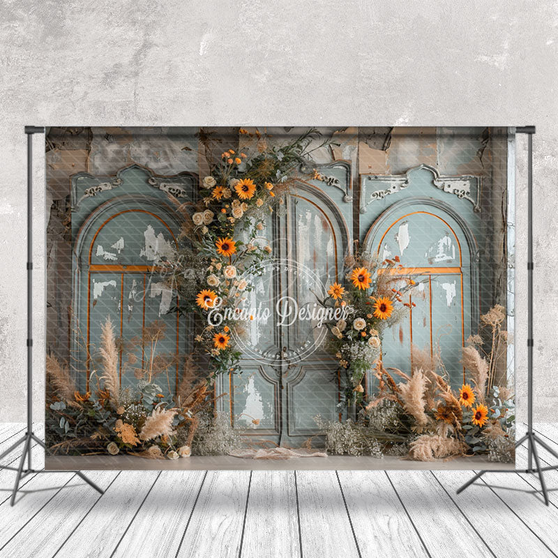 Lofaris Vintage Door Boho Floral Wedding Backdrop For Photo