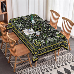 Lofaris Vintage Floral Boho Green Black Rectangle Tablecloth