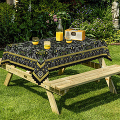 Lofaris Vintage Floral Boho Green Black Rectangle Tablecloth