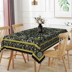 Lofaris Vintage Floral Boho Green Black Rectangle Tablecloth